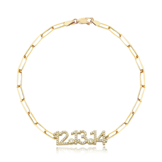 Pulsera con fecha y pavé de oro de 14 k