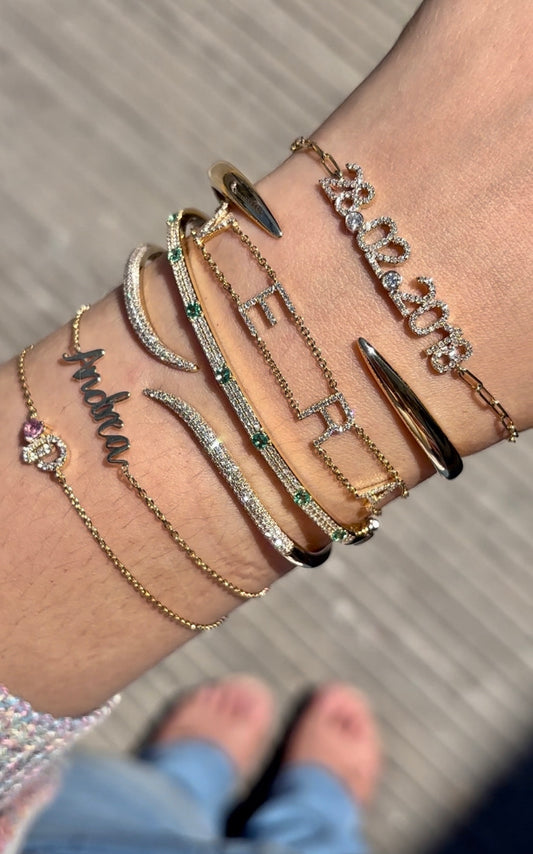 Pulsera de cadena VERA con nombre y diamantes en oro de 14 k