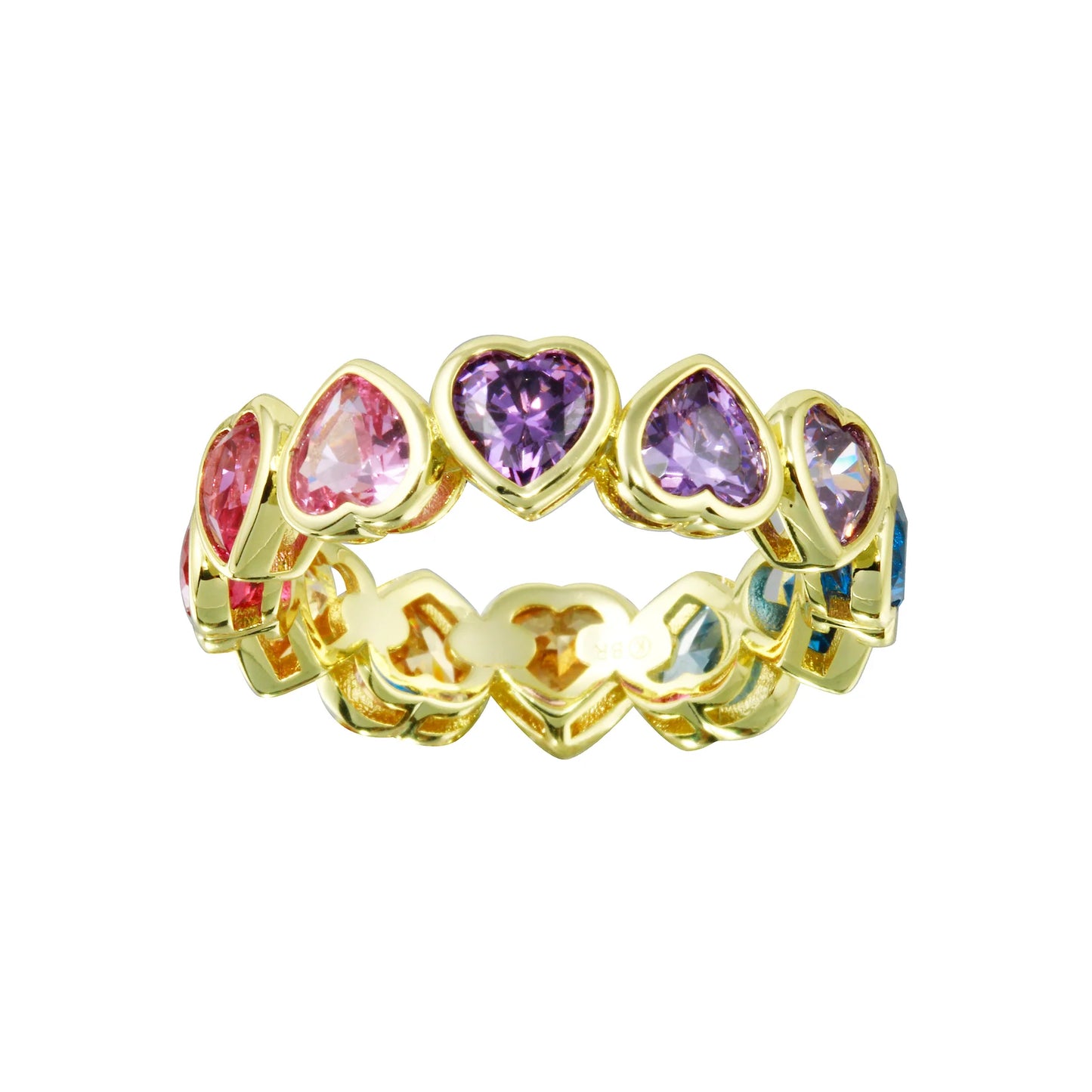 Anillo de corazón con bisel de arcoíris