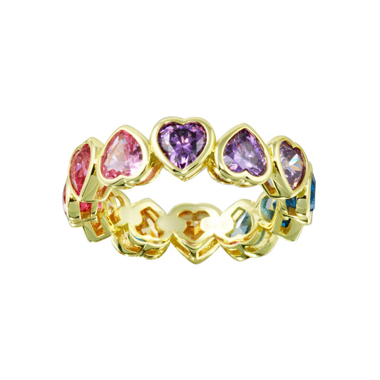 Anillo de corazón con bisel de arcoíris