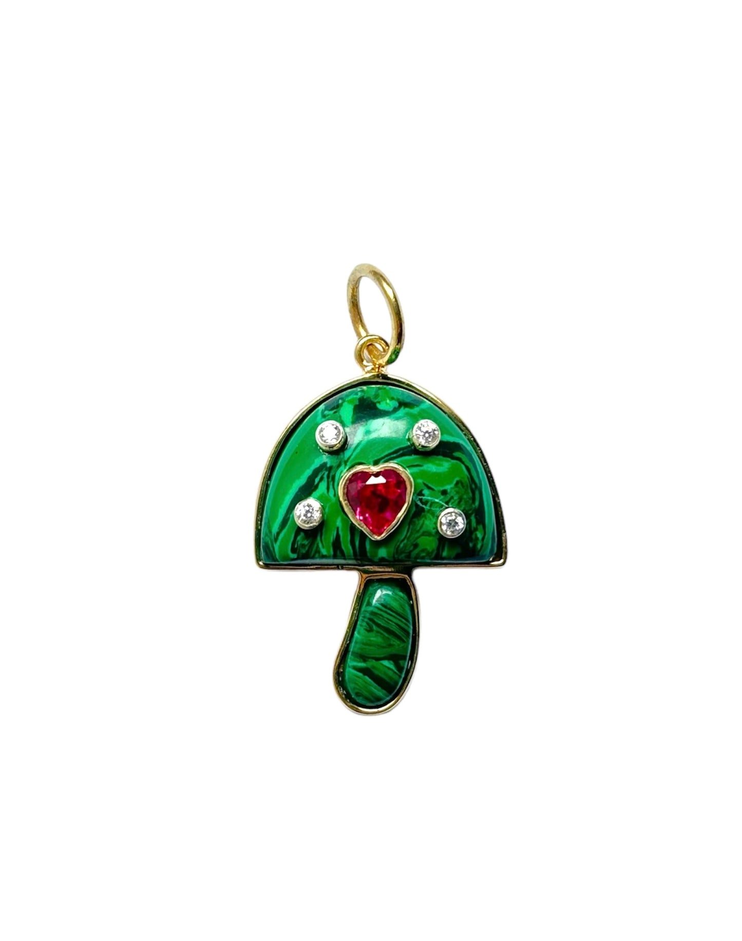 Malachite & Heart Mushroom Charm