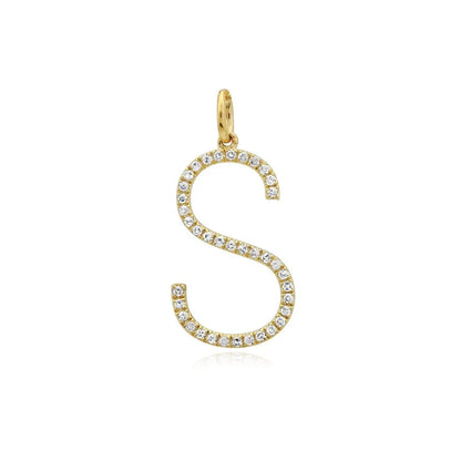 14k Gold Large Pavé Initial Charm