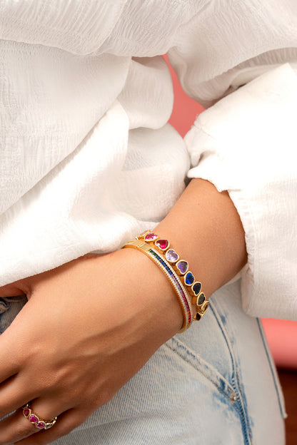 Rainbow Gold Stretchy Bezel Heart Bracelet