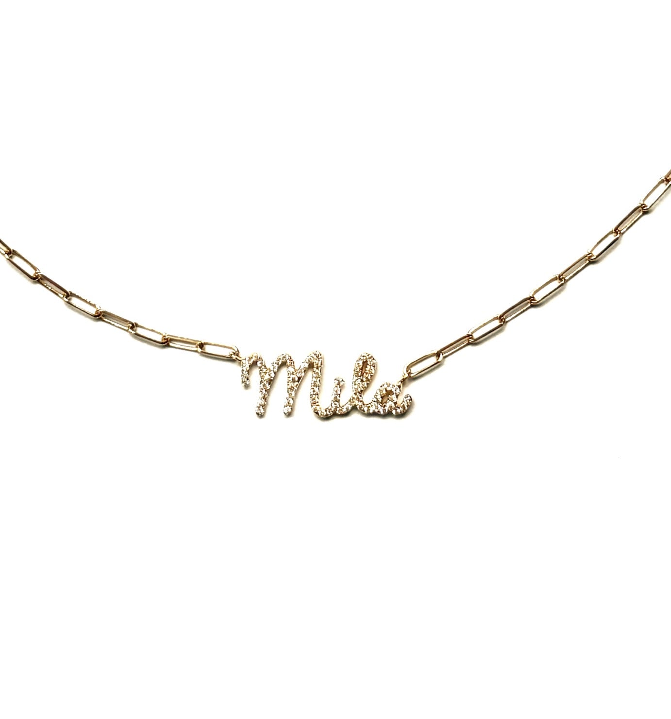 14k Gold Diamond Name Mila Necklace