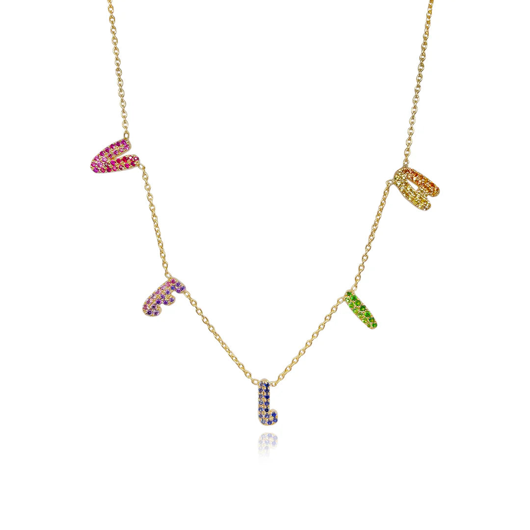 14k Gold Pavé Rainbow Dangling Name Necklace