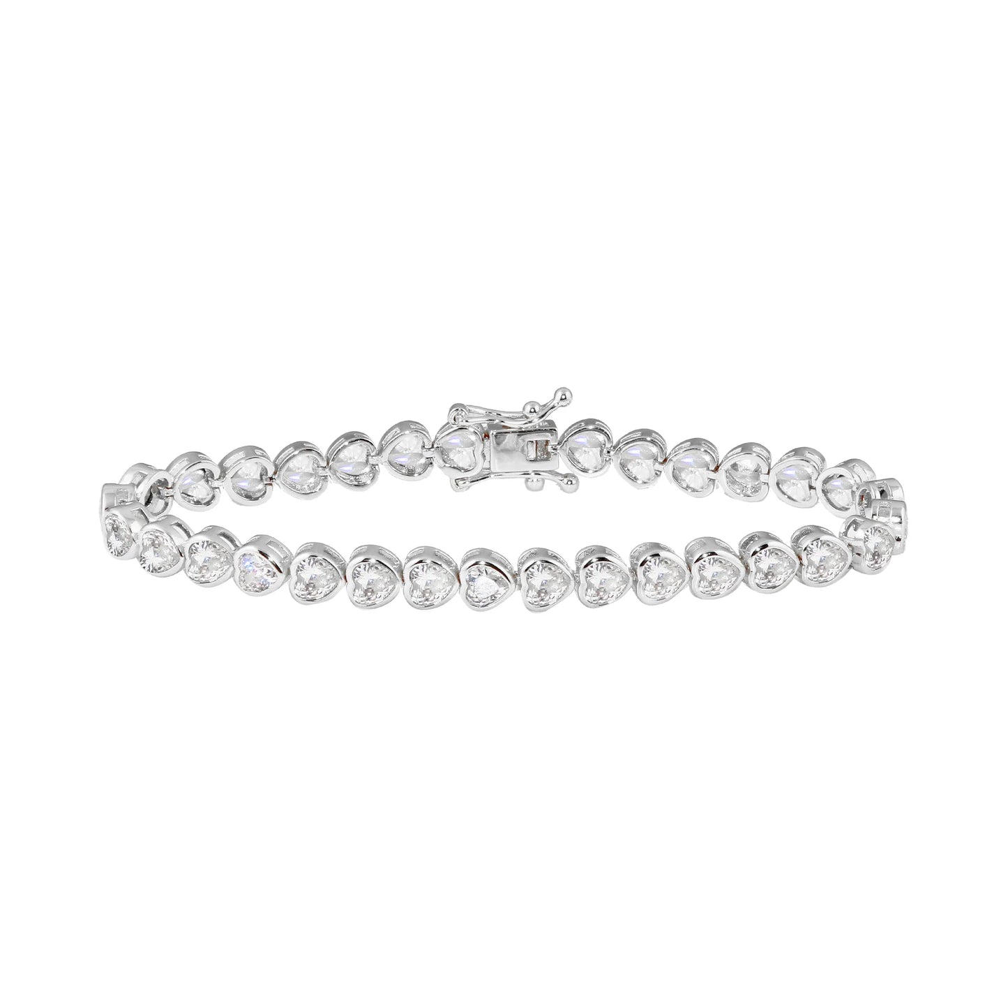 Silver Bezel Heart Tennis Bracelet