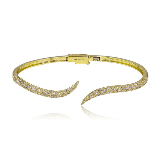 14k Gold Curved Pavé Claw Bangle