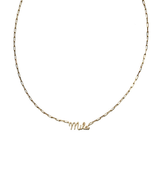 Collar Mila con nombre y diamantes en oro de 14 k