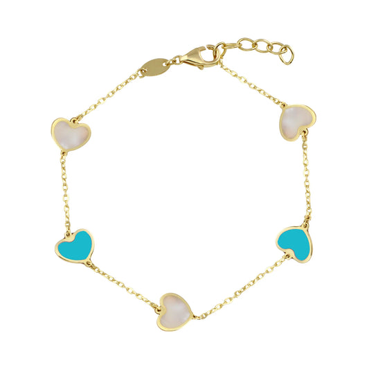 Pulsera de cadena con forma de corazón en oro de 14 k