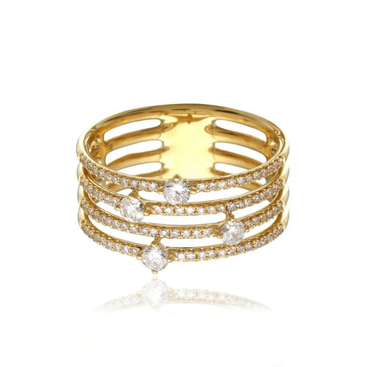 14k Gold Round Diamond Multi Pavé Ring