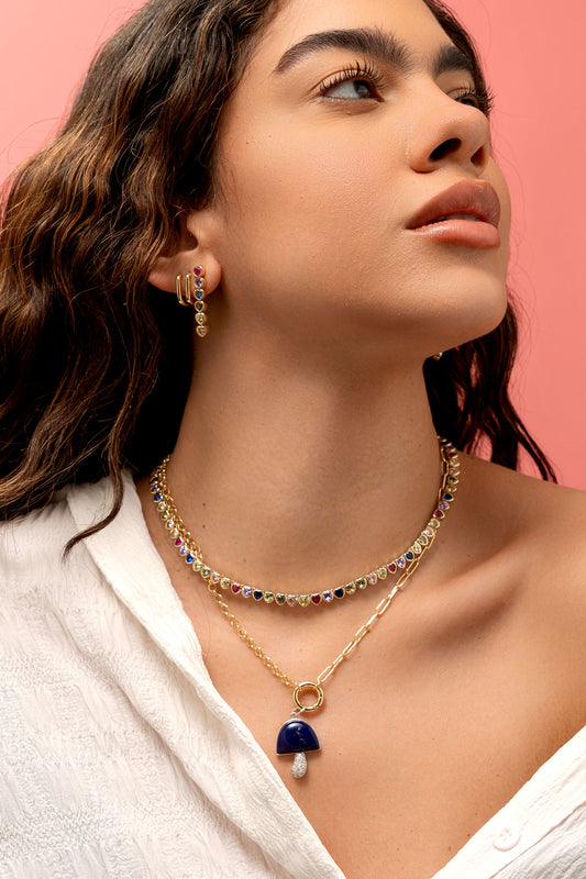Rainbow Bezel Heart Tennis Necklace