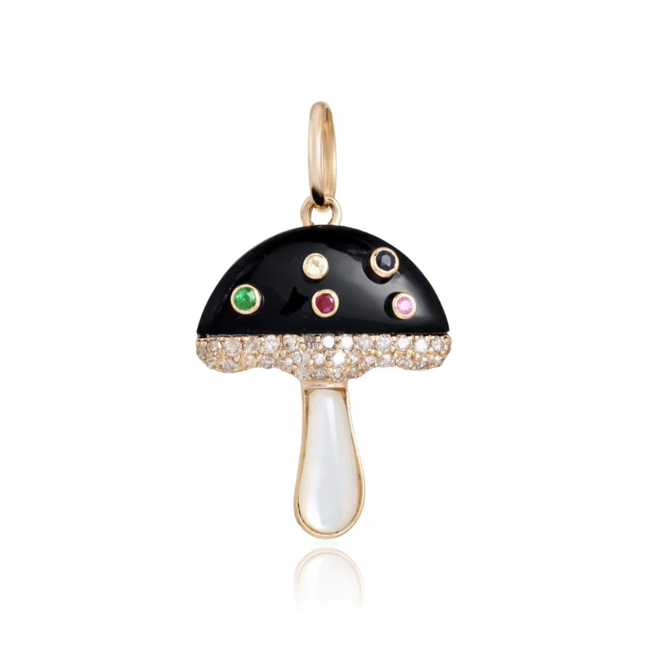 14k Gold Onyx Gemstone Pavé Mushroom Charm