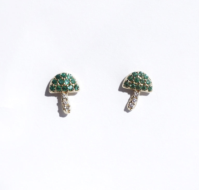 Emerald Cute Mushroom Mini Studs