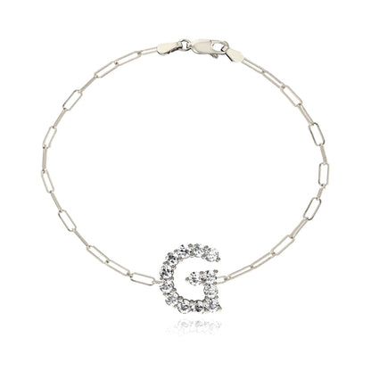 Pulsera con clip pequeño con inicial de diamante grande en oro de 14 k