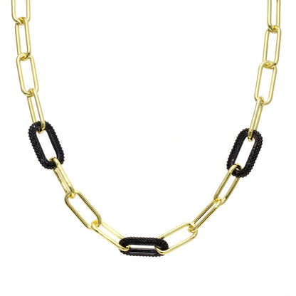 Black Pavé Link Paperclip Necklace