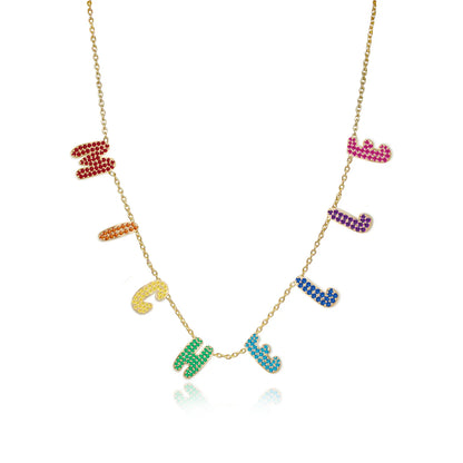 14k Gold Pavé Rainbow Dangling Name Necklace