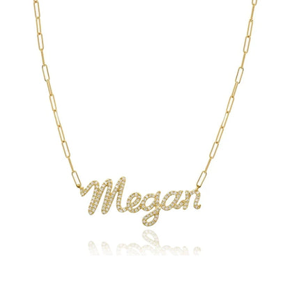 14k Gold Diamond Name Paperclip Necklace