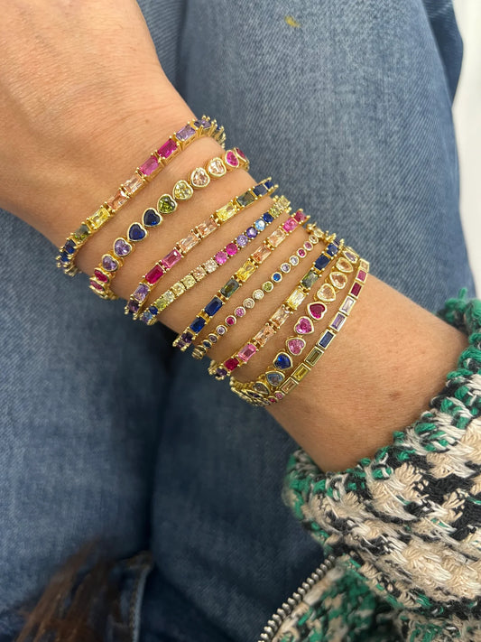 Pulsera de tenis con forma de baguette y arcoíris