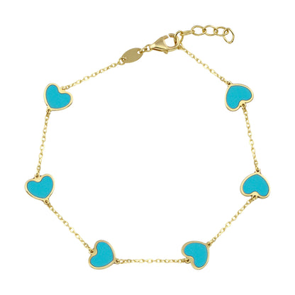 Pulsera de cadena con forma de corazón en oro de 14 k