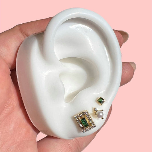 Pendientes vintage de baguette con esmeralda - Vermeil