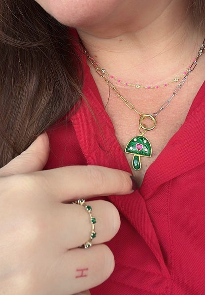 Malachite & Heart Mushroom Charm