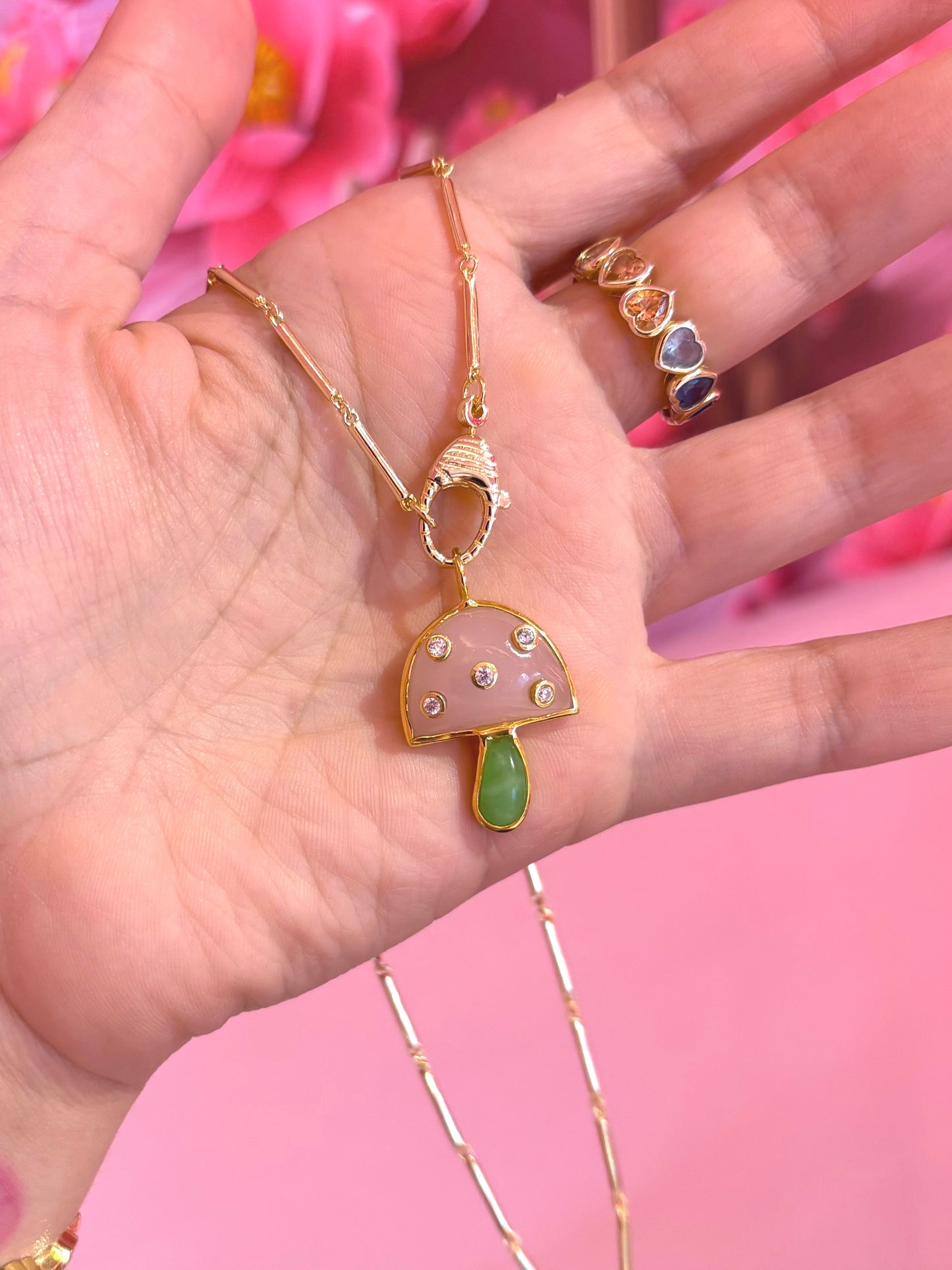 Rose Quartz & Peruvian Opal Mushroom Charm