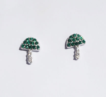 Emerald Cute Mushroom Mini Studs