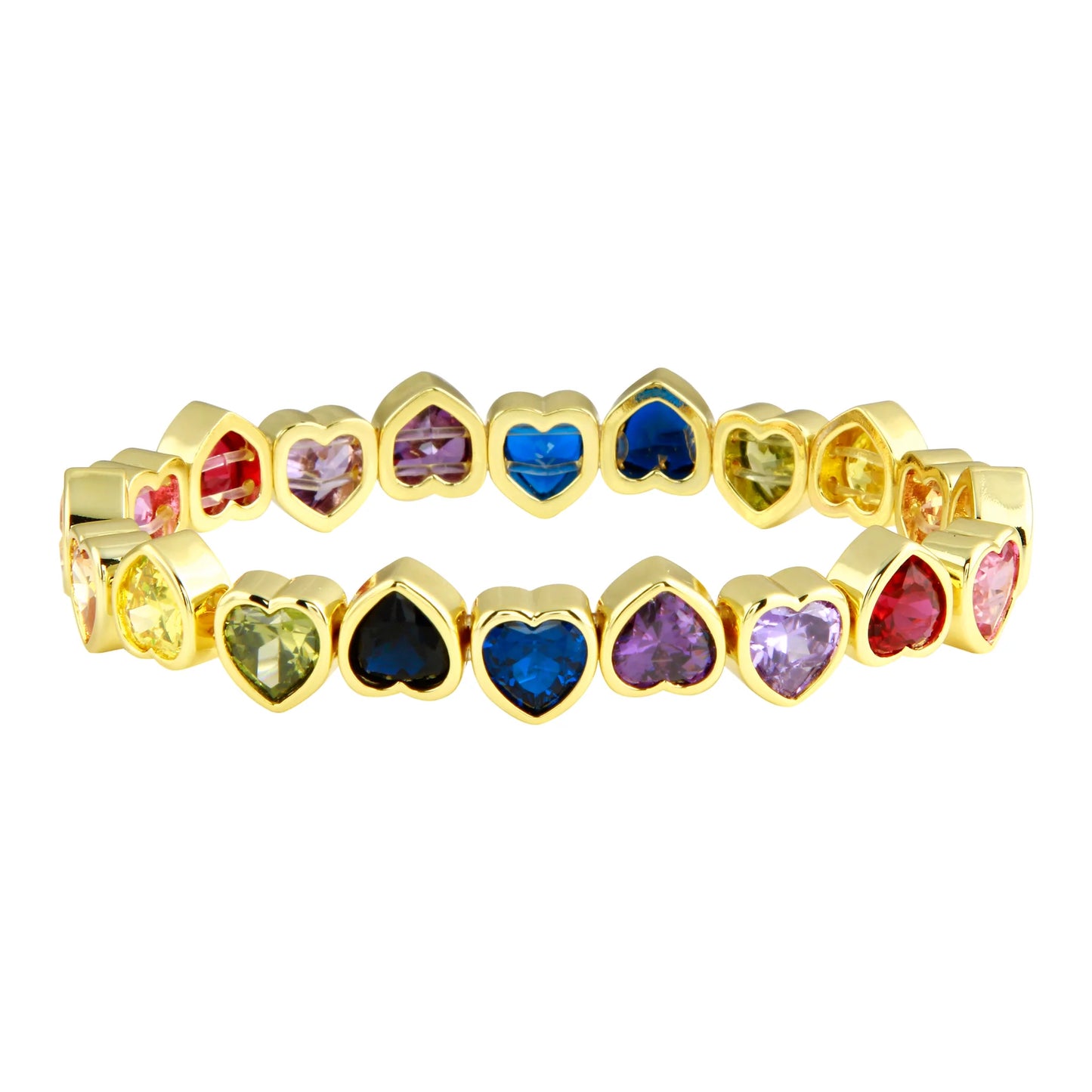 Rainbow Gold Stretchy Bezel Heart Bracelet