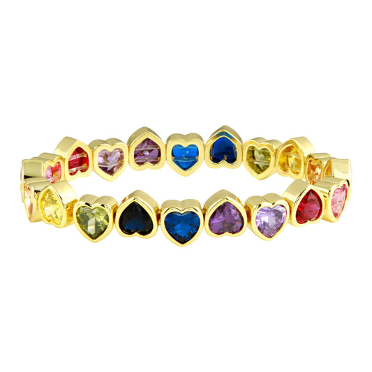 Pulsera elástica con bisel en forma de corazón y oro arcoíris