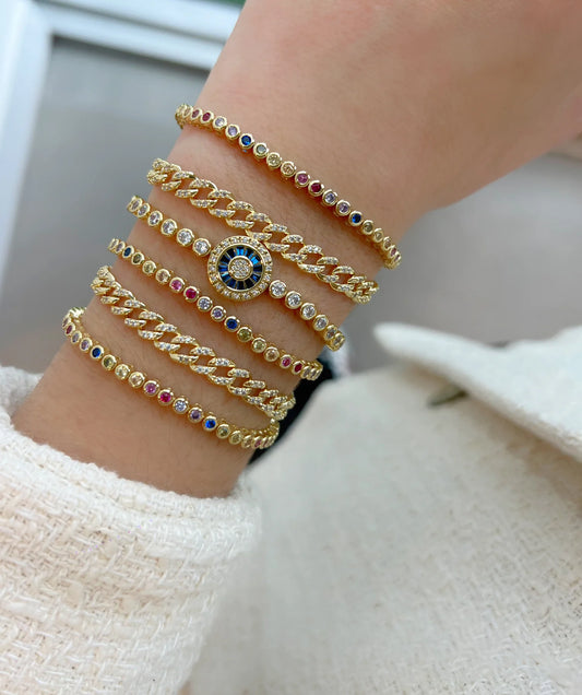 Pulsera de tenis con bisel de mal de ojo